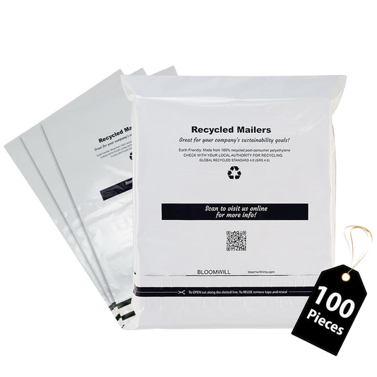 Bloomwill Recyclable Poly Mailers Shipping Bags - Eco-Friendly Mailers Shipping Envelopes - Self-Adhesing Strong Packaging Bags - 100 Pieces Large Shipping Bags